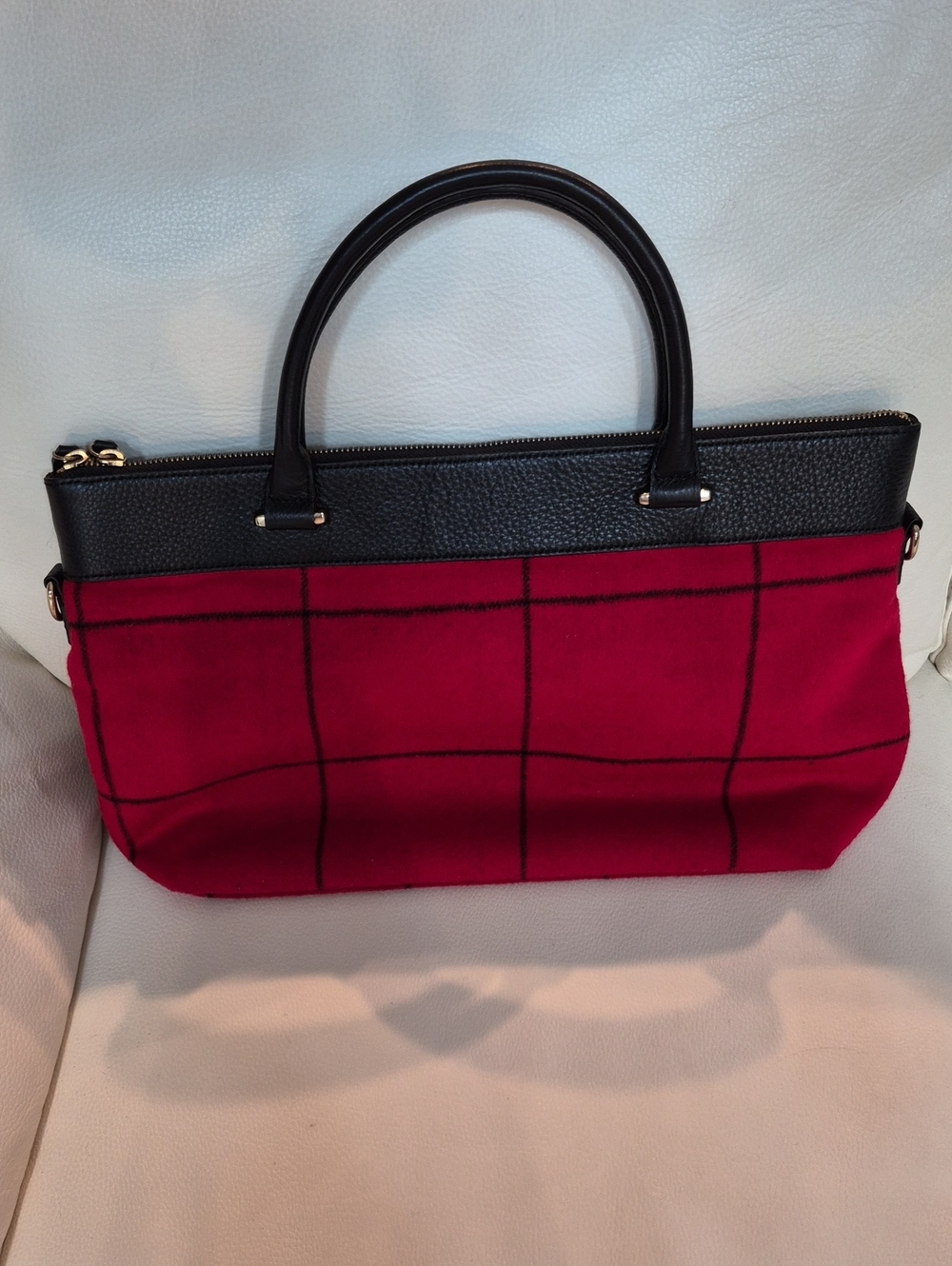 Talbots Red Plaid Tote with Black Trim !  NWOT!